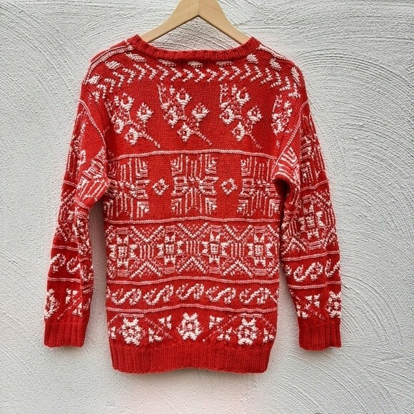 Vintage Ugly Sweater Cambridge Dry Goods Knit Red Cotton Snowflake Holiday Small - Picture 3 of 16